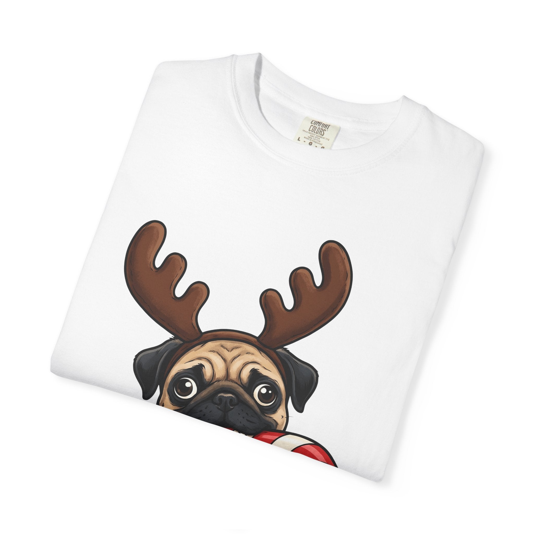 Pug Shirt Christmas Puppy Gift Women Caricature Tee Pug T-Shirt Xmas Fan Cartoon Tshirt Puppy Graphic Doodle Striped Candy Tshirt