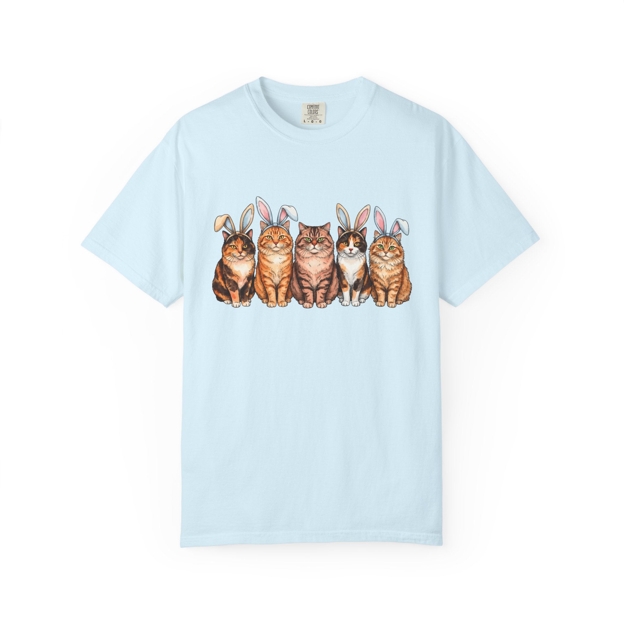 Cats Bunny Ears Shirt Easter Cat Gift Women Watercolor Tee Kitten T-Shirt Bunny Fan Feline Graphic Hand Drawn Animal Group Tshirt
