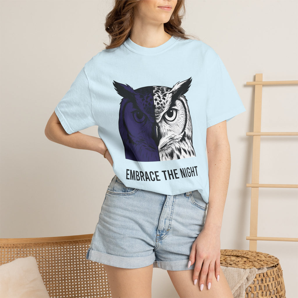 Owl Portrait Shirt Animals Environment Gift Women Minimalist Tee Owl T-Shirt Wildlife Fan Simple Tshirt Eco Graphic Hand Drawn Dark Sky