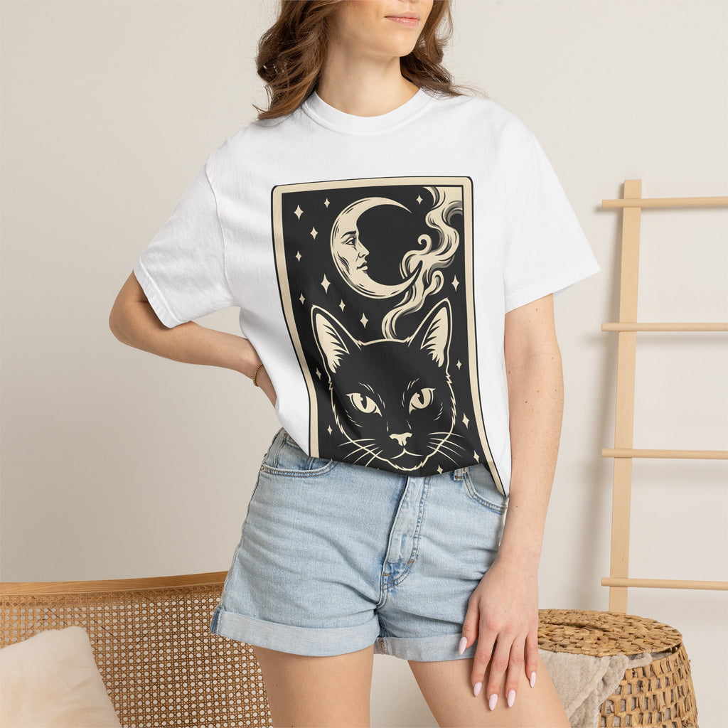 Midnight Cat Shirt Boho Chic Supernatural Gift Women Creepy Tee Black Cat T-Shirt Bohemian Fan Spooky Graphic Tshirt Classic Night Orb