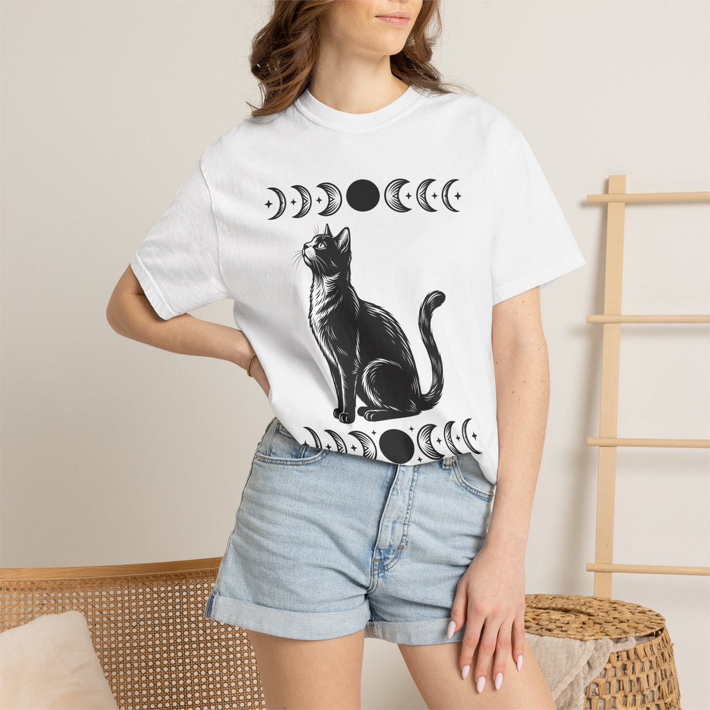 Ebony Cat Shirt Cat Wizardry Gift Women Tribal Tee Black Cat T-Shirt Cat Fan Tribal Tshirt Magic Graphic Antique Moon Cycle Tshirt