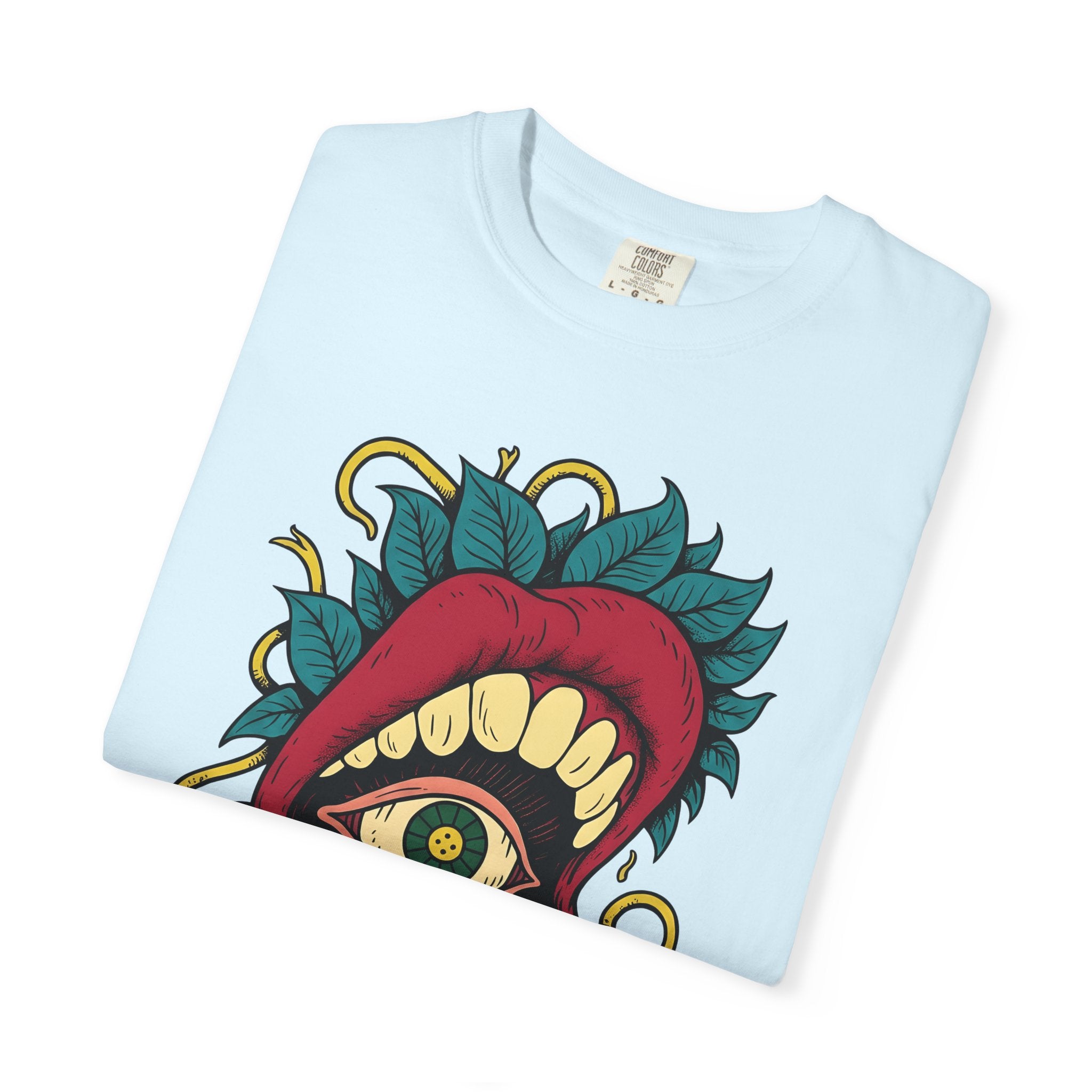 Surreal Mouth Eye Shirt Boho Chic Gothic Gift Women Tattoo Tee Lip T-Shirt Bohemian Fan Ink Tshirt Dark Graphic Psychedelic Leaves Tshirt