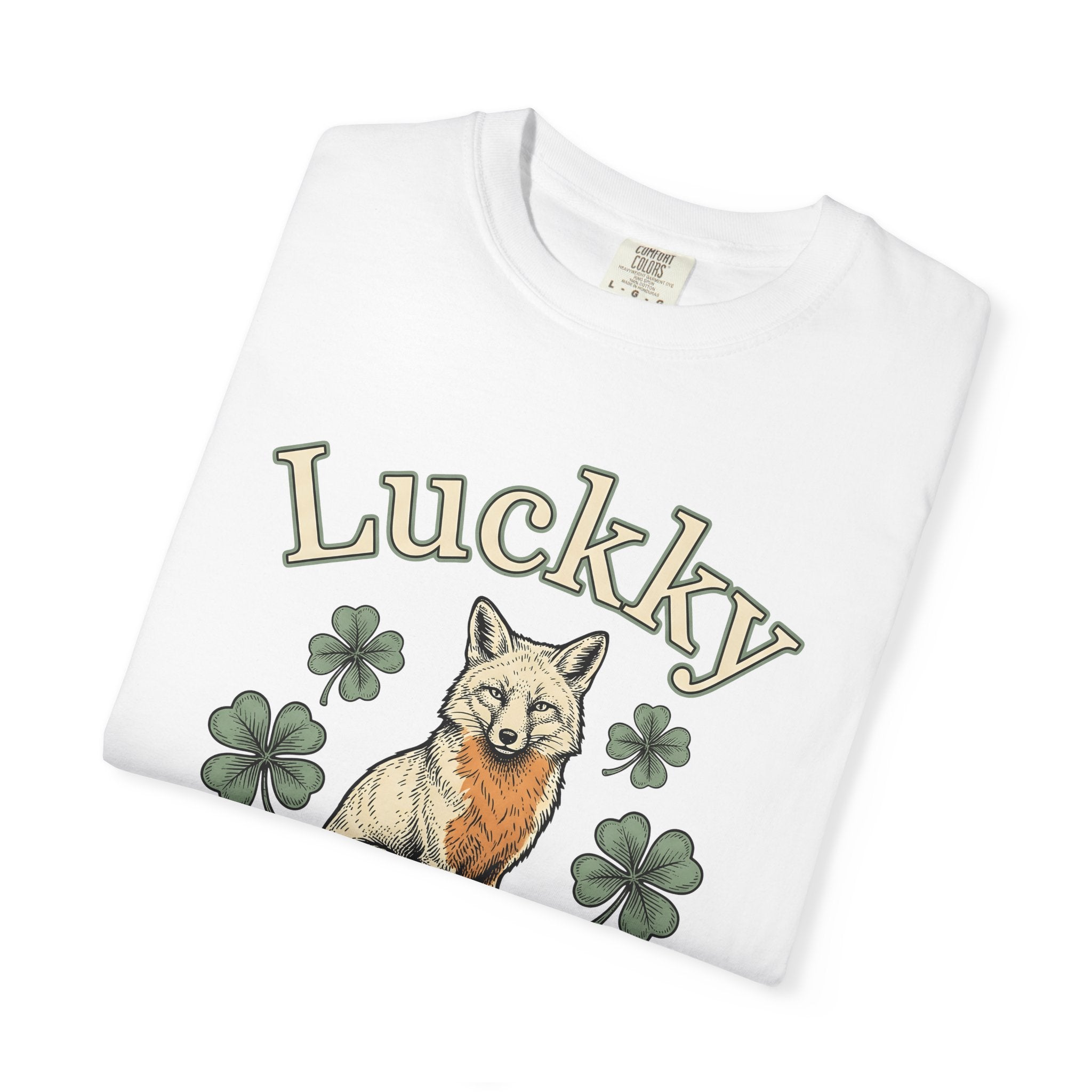 Fox Design Shirt St. Patrick's Day Fauna Gift Women Old School Tee Fox T-Shirt Irish Fan Vixen Graphic Retro Tshirt Line Art Lucky Clover