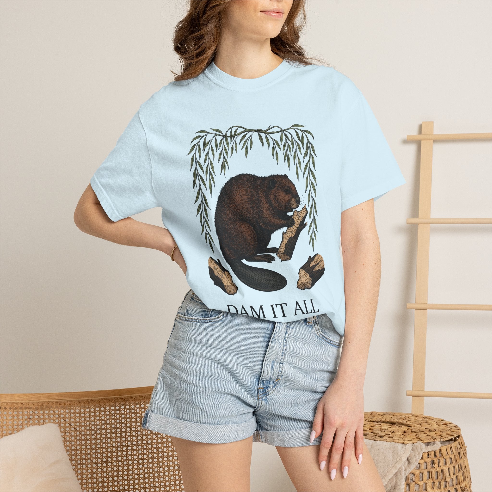 Beaver Artwork Shirt Animals Environment Gift Women Old School Tee Beaver T-Shirt Wildlife Fan Vintage Tshirt Eco Graphic Ink Willow Leaves
