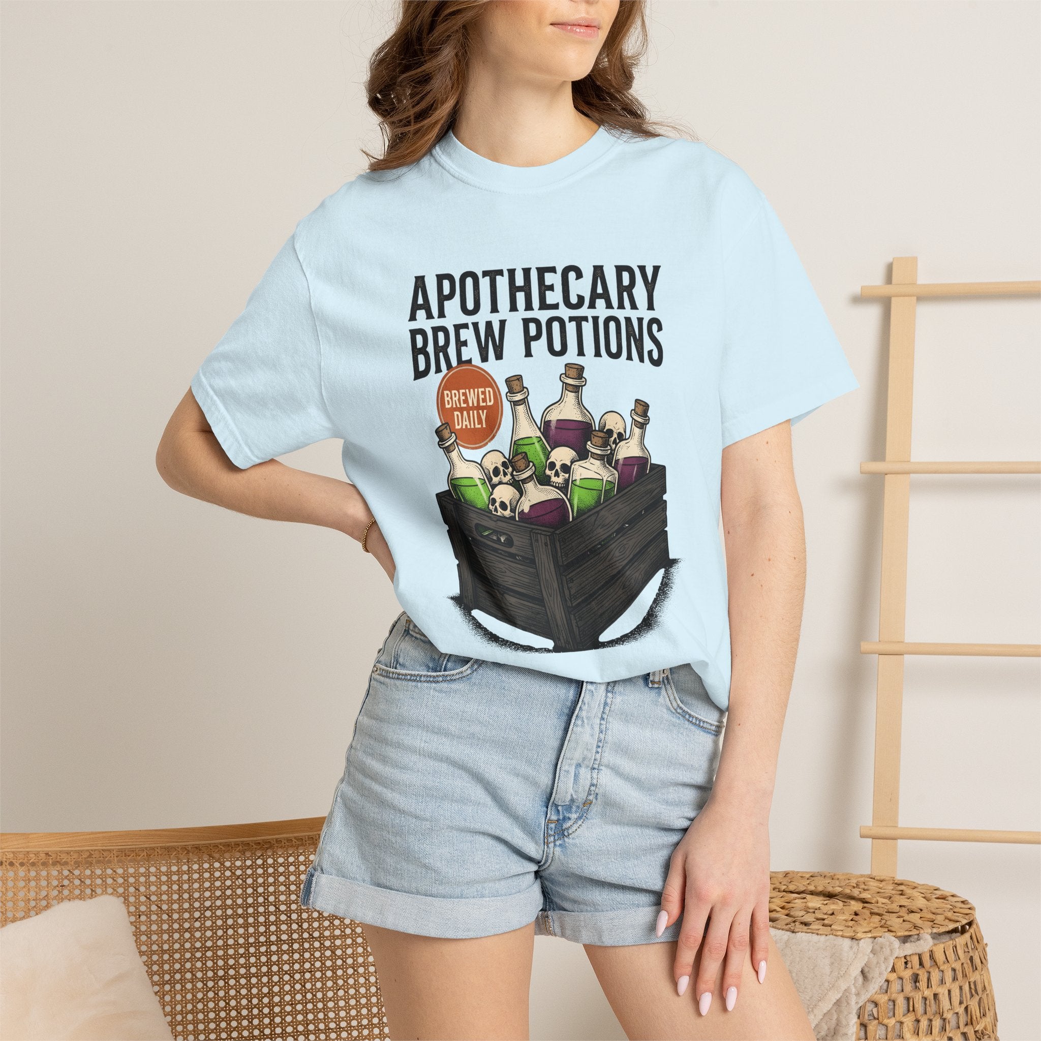 Potion Bottles Crate Shirt Halloween Gothic Gift Women Vintage Tee Apothecary Chest T-Shirt Horror Fan Retro Tshirt Dark Graphic Hand Drawn
