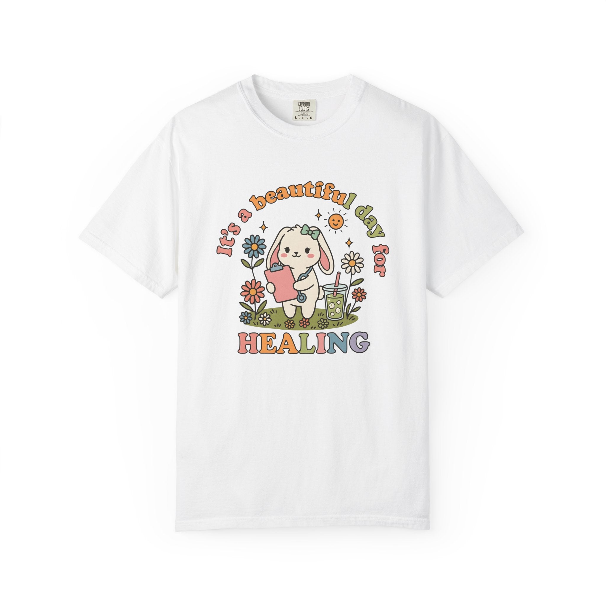 Rabbit Nurse Shirt Nurses Creatures Gift Women Cartoon Tee Bunny T-Shirt Nurse Enthusiast Comic Tshirt Animal Graphic Old School Flowers