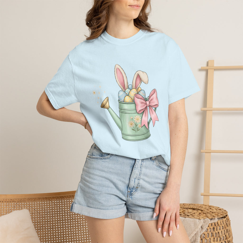 Rabbit Ear Flower Pot Shirt Easter Flora Gift Women Playful Tee Flowerpot T-Shirt Easter Fan Planter Tshirt Botanical Graphic Muted Tones