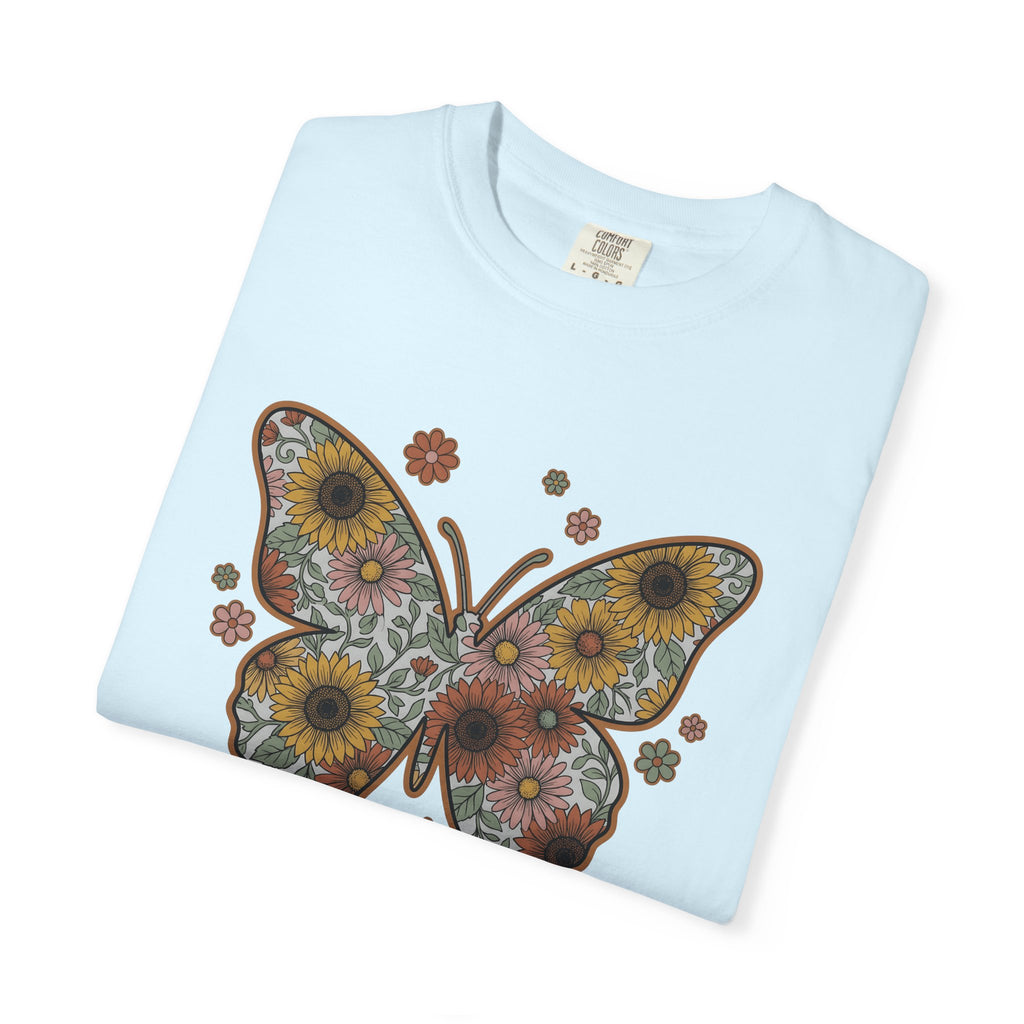 Butterfly Bloom Shirt Easter Garden Gift Women Tribal Tee Butterfly T-Shirt Spring Fan Ethnic Tshirt Yard Graphic Hand Drawn Marigold Tshirt