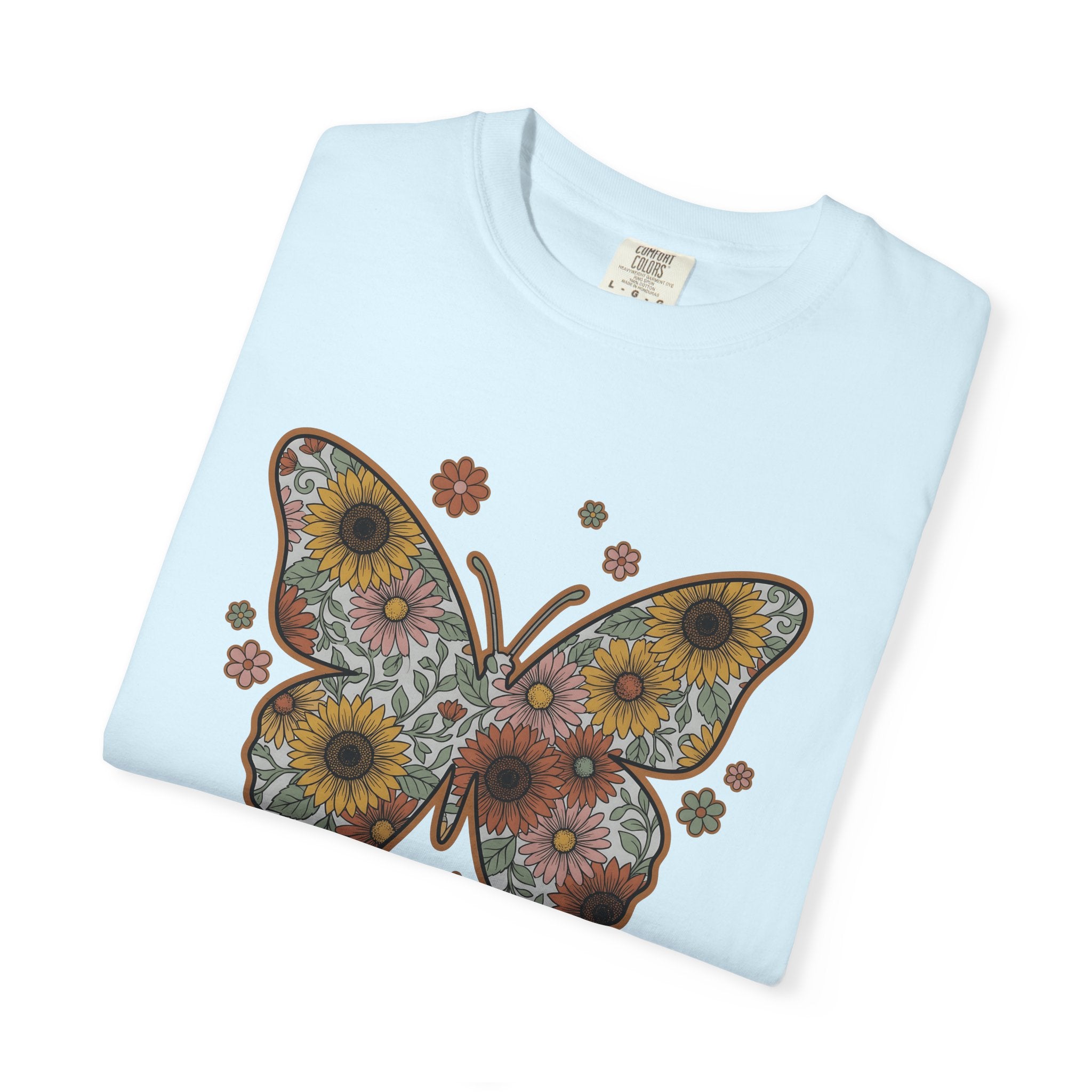 Butterfly Bloom Shirt Easter Garden Gift Women Tribal Tee Butterfly T-Shirt Spring Fan Ethnic Tshirt Yard Graphic Hand Drawn Marigold Tshirt
