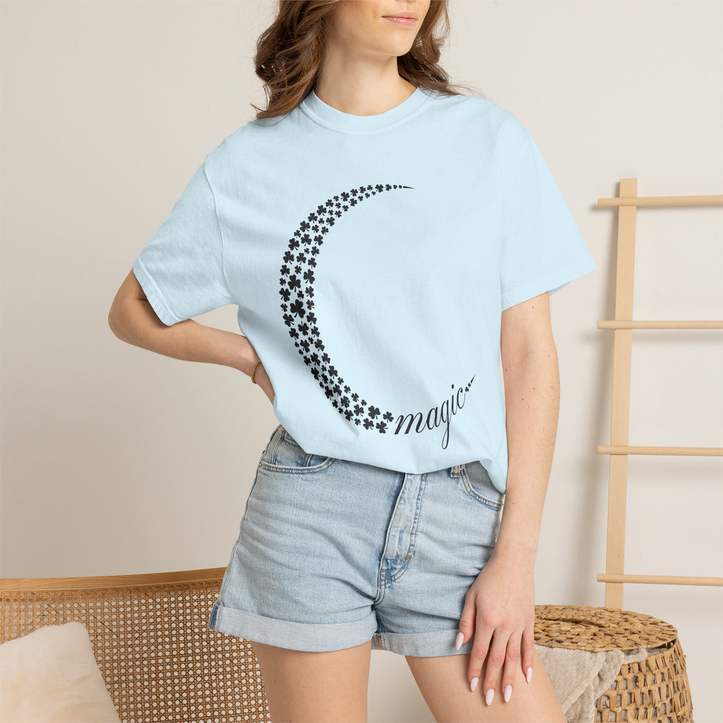 Lucky Moon Shirt St Patrick's Day Astronomy Gift Women Modern Tee Moonlight T-Shirt Shamrock Fan Contemporary Tshirt Galaxy Graphic Gypsy