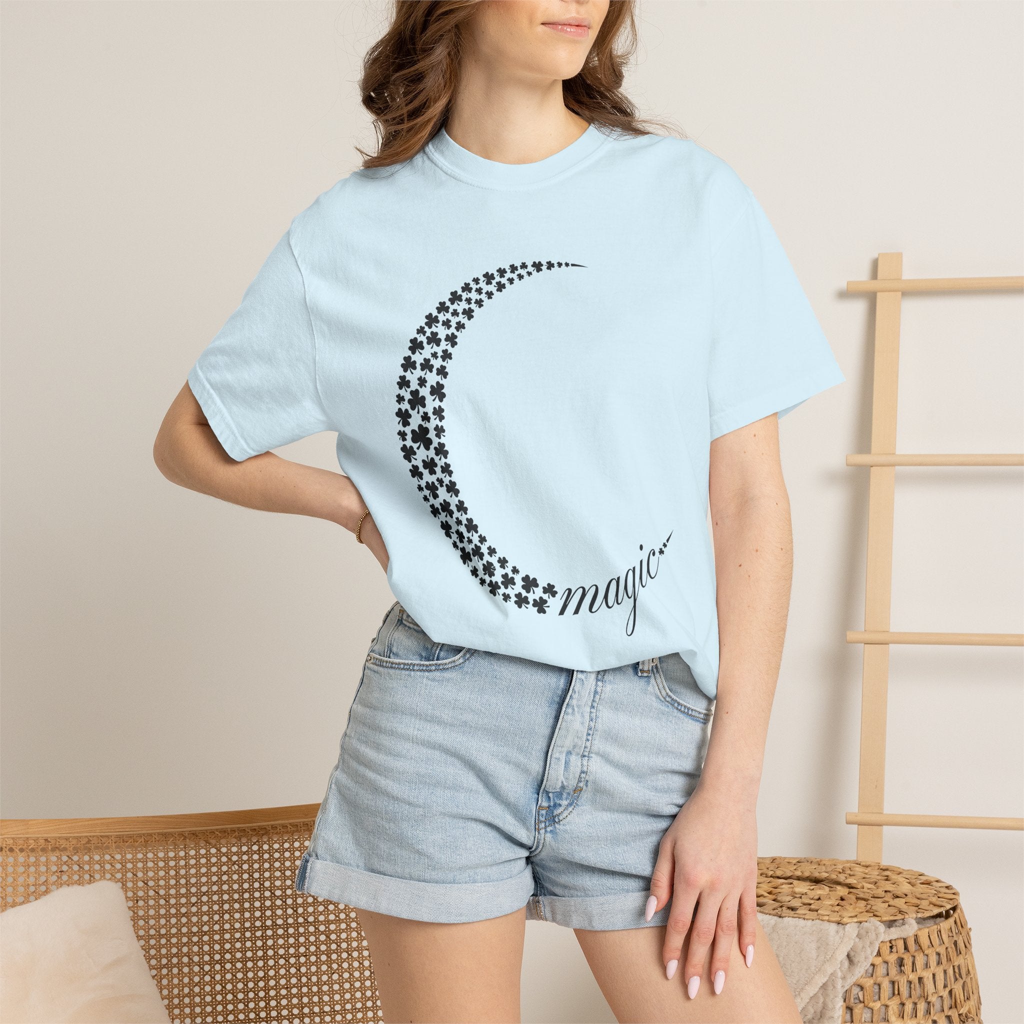 Lucky Moon Shirt St Patrick's Day Astronomy Gift Women Modern Tee Moonlight T-Shirt Shamrock Fan Contemporary Tshirt Galaxy Graphic Gypsy