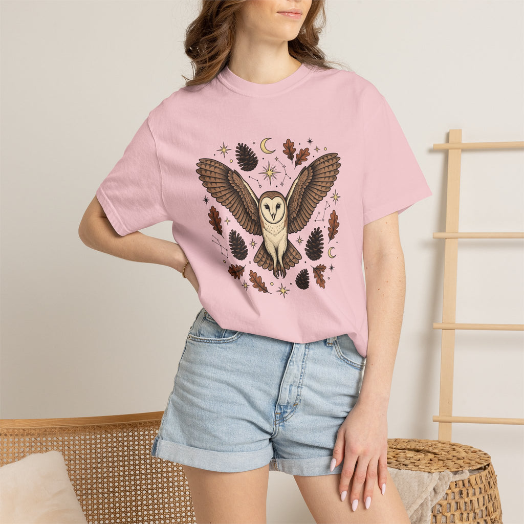 Barn Owl Shirt Animals Outdoors Gift Women Tribal Tee Owl T-Shirt Wildlife Enthusiast Primitive Tshirt Nature Graphic Antique Pinecone