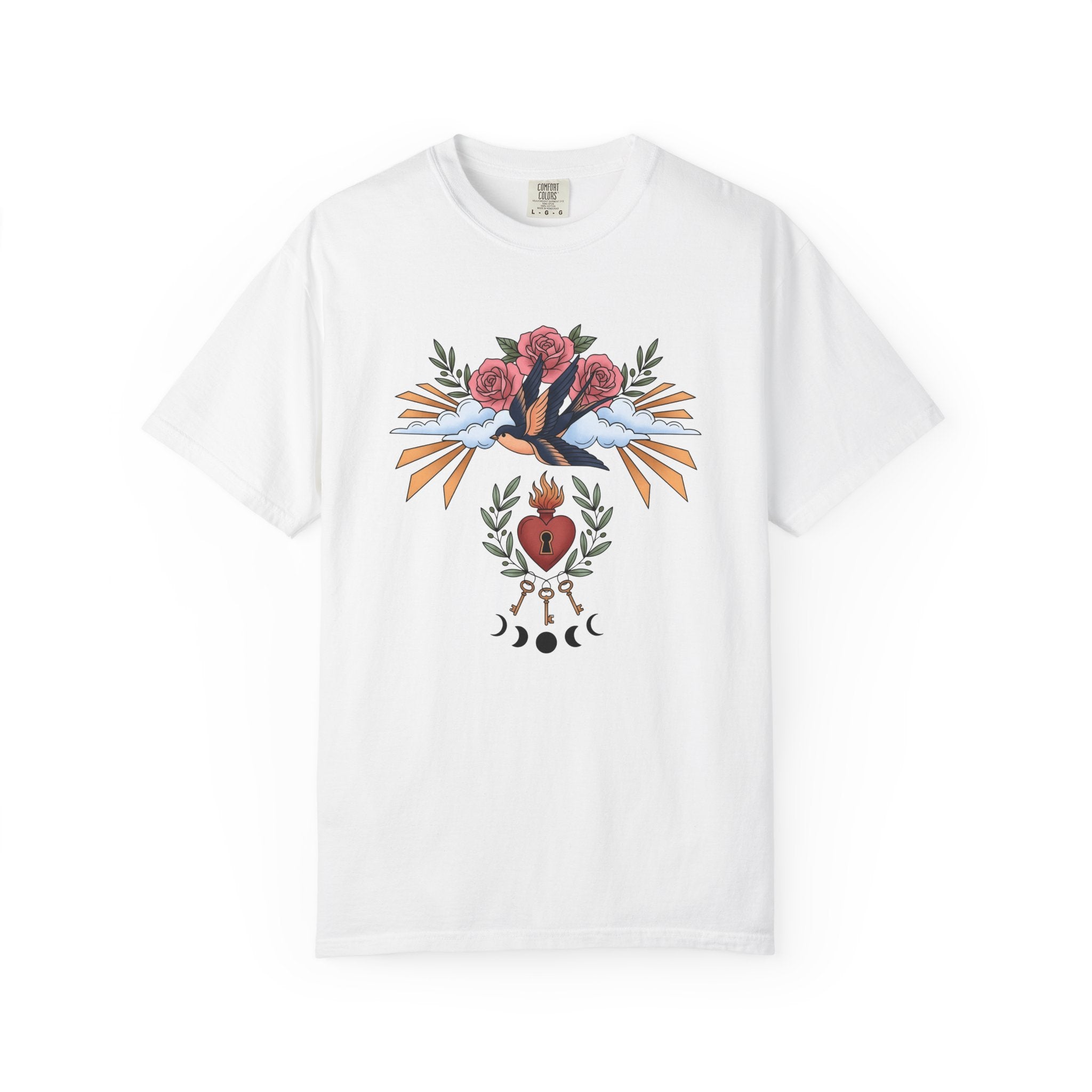 Swallow Shirt Animals & Flowers Hippie Gift Women Neo Traditional Tee Barn Swallow T-Shirt Floral Fan Vintage Tshirt Bohemian Graphic