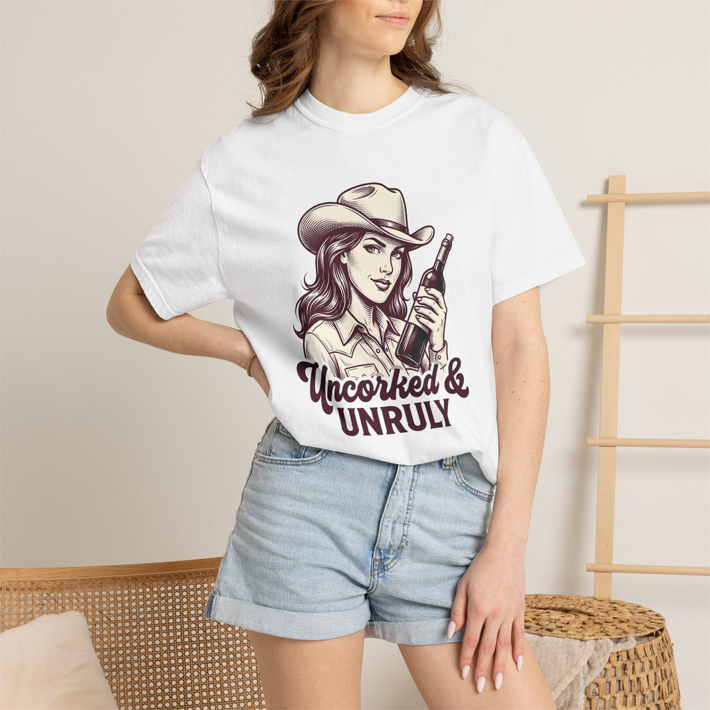 Cowgirl Wine Bottle Shirt Wine Cowboy Gift Women Sketch Tee Wine Bottle T-Shirt Wine Fan Wineglass Tshirt Rodeo Graphic Cartoon Cowboy Hat