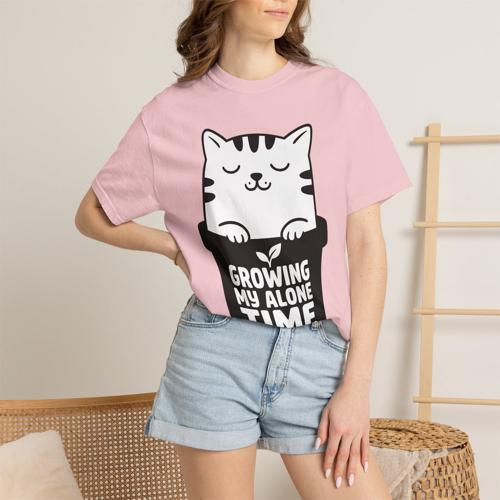 Kitten Pot Shirt Cat Shy Gift Women Adorable Tee Kitten T-Shirt Cat Fan Cute Tshirt Introvert Graphic Simple Greenery Tshirt
