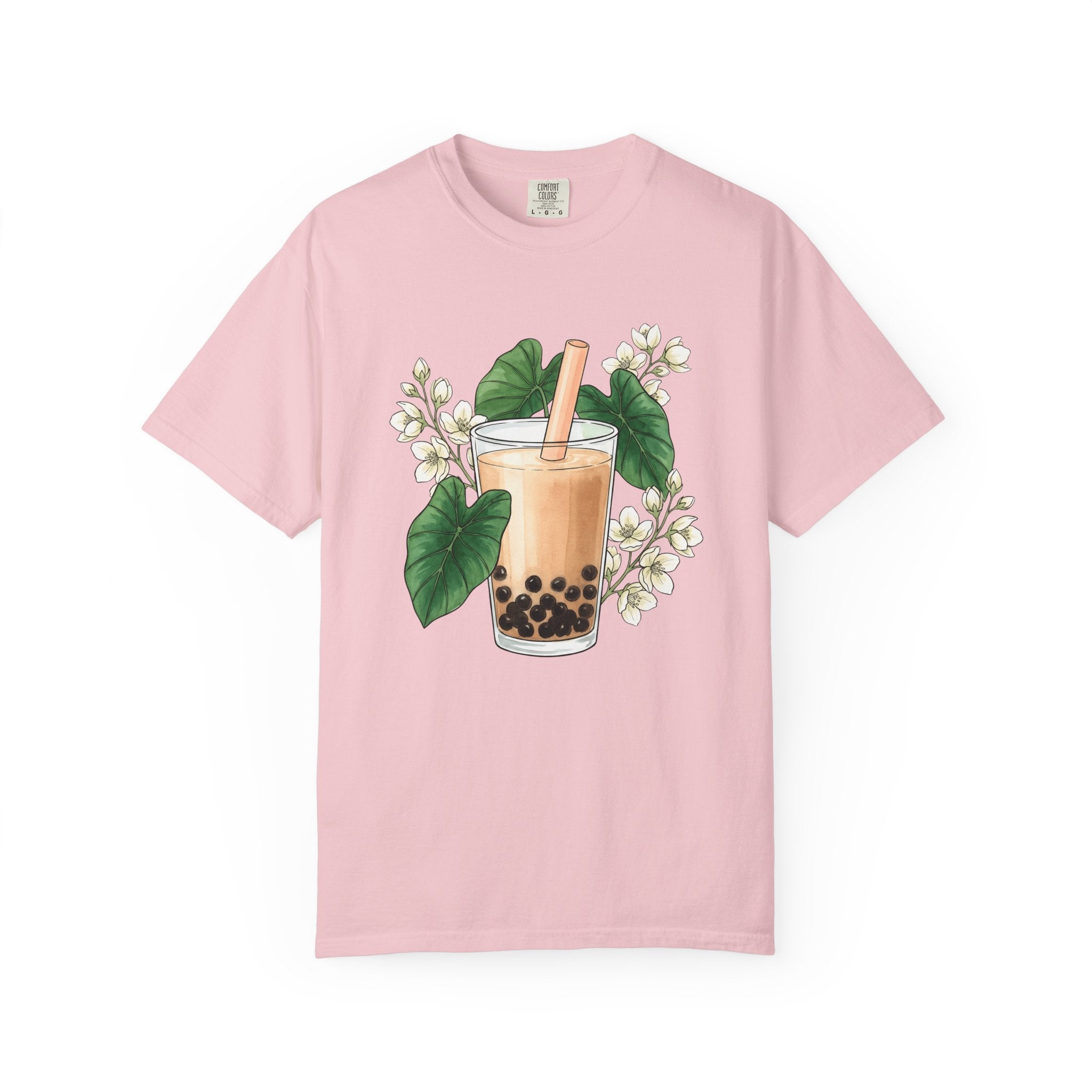 Bubble Tea Shirt Drinks Plants Gift Women Ink Tee Boba T-Shirt Beverage Fan Boba Graphic Doodle Floral Tshirt