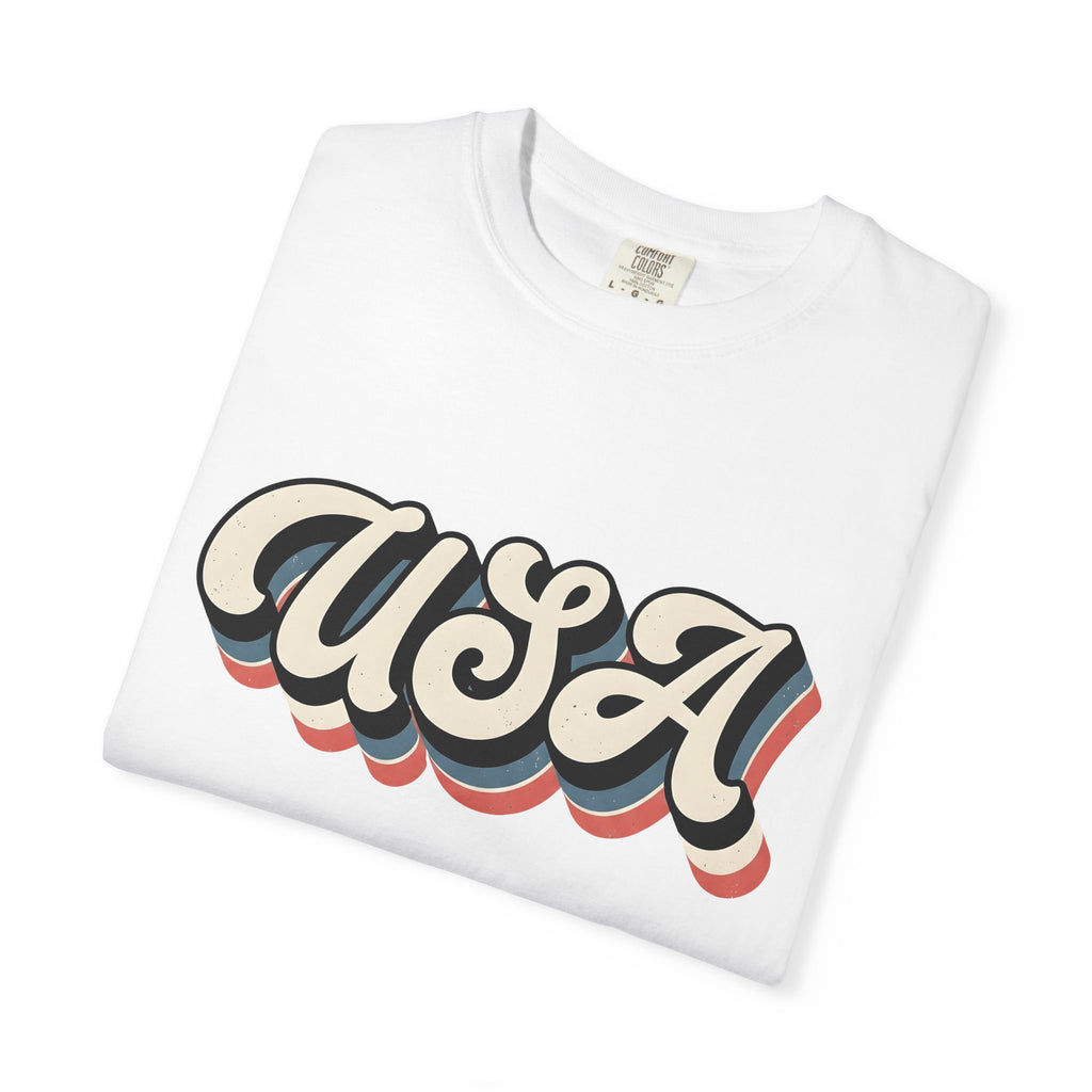 Usa Script Shirt America/4th Of July Patriotic Gift Women Retro Tee American Flag T-Shirt Independence Day Fan Vintage Graphic Tshirt