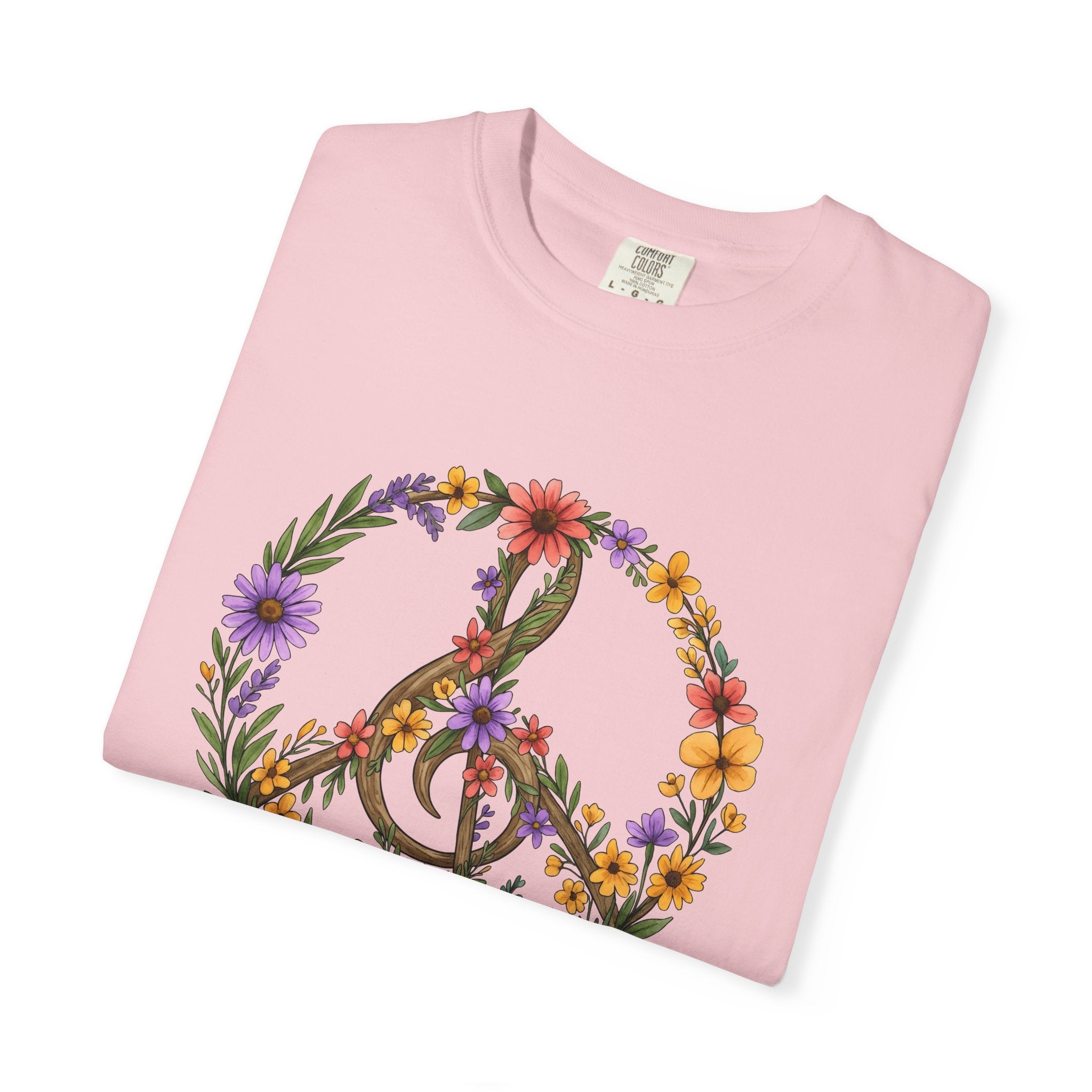 Peace Hand Flowers Shirt Boho Chic Vintage Gift Women Folk Tee Hand Flowers T-Shirt Bohemian Fan Folk Art Tshirt Retro Graphic Brush Stroke