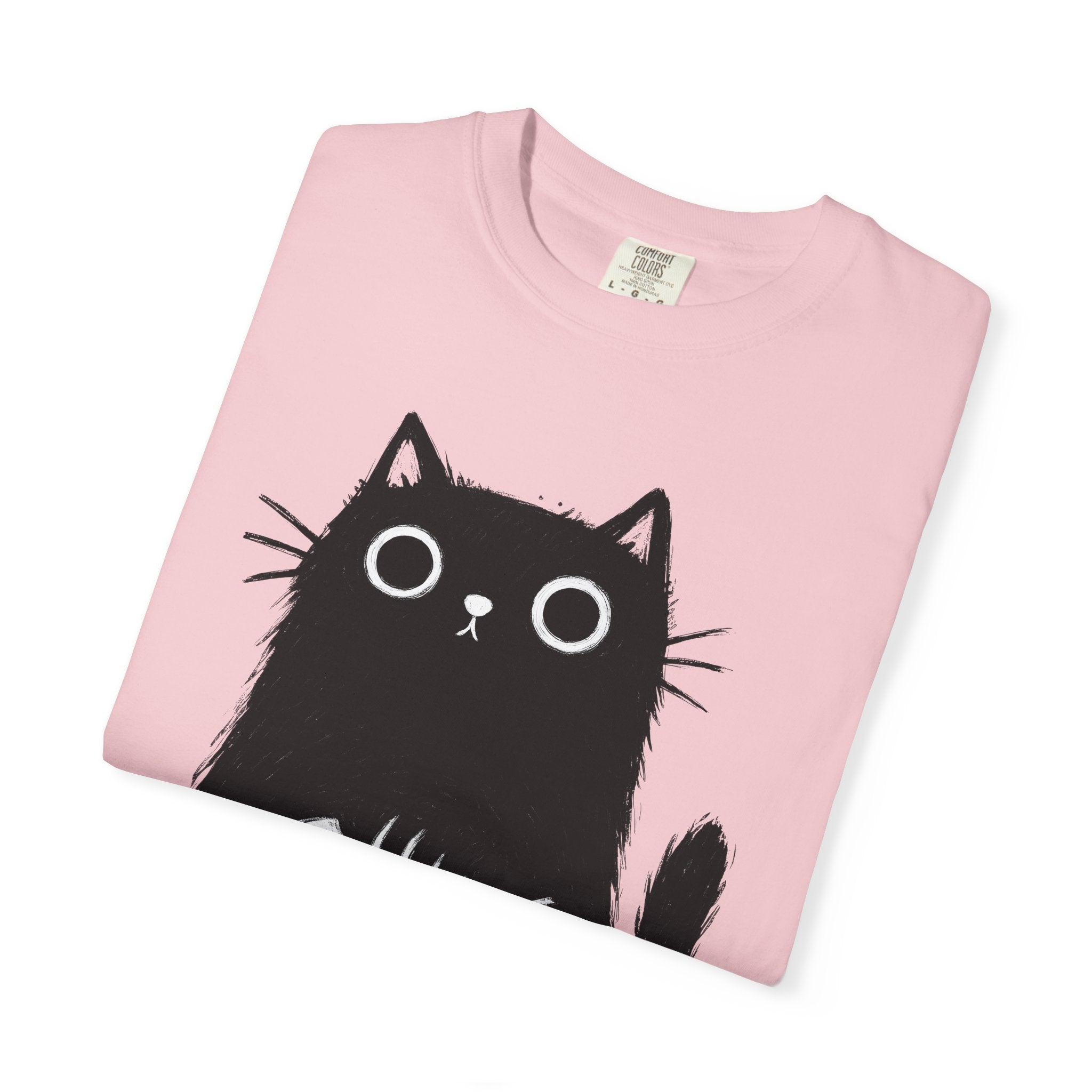 Black Kitten Shirt Cat Alternative Gift Women Hand Drawn Tee Kitten T-Shirt Cat Fan Illustrated Tshirt Punk Graphic Simple Fish Bone Tshirt