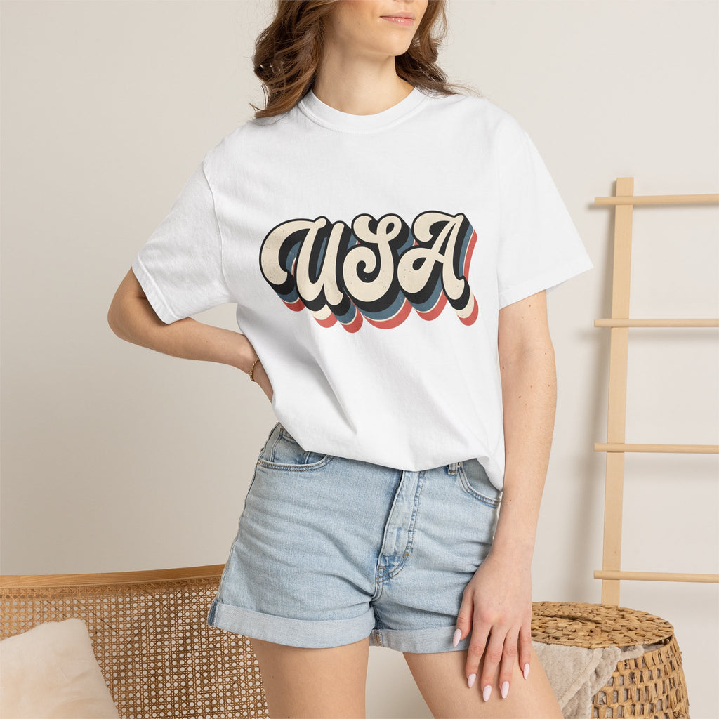 Usa Script Shirt America/4th Of July Patriotic Gift Women Retro Tee American Flag T-Shirt Independence Day Fan Vintage Graphic Tshirt