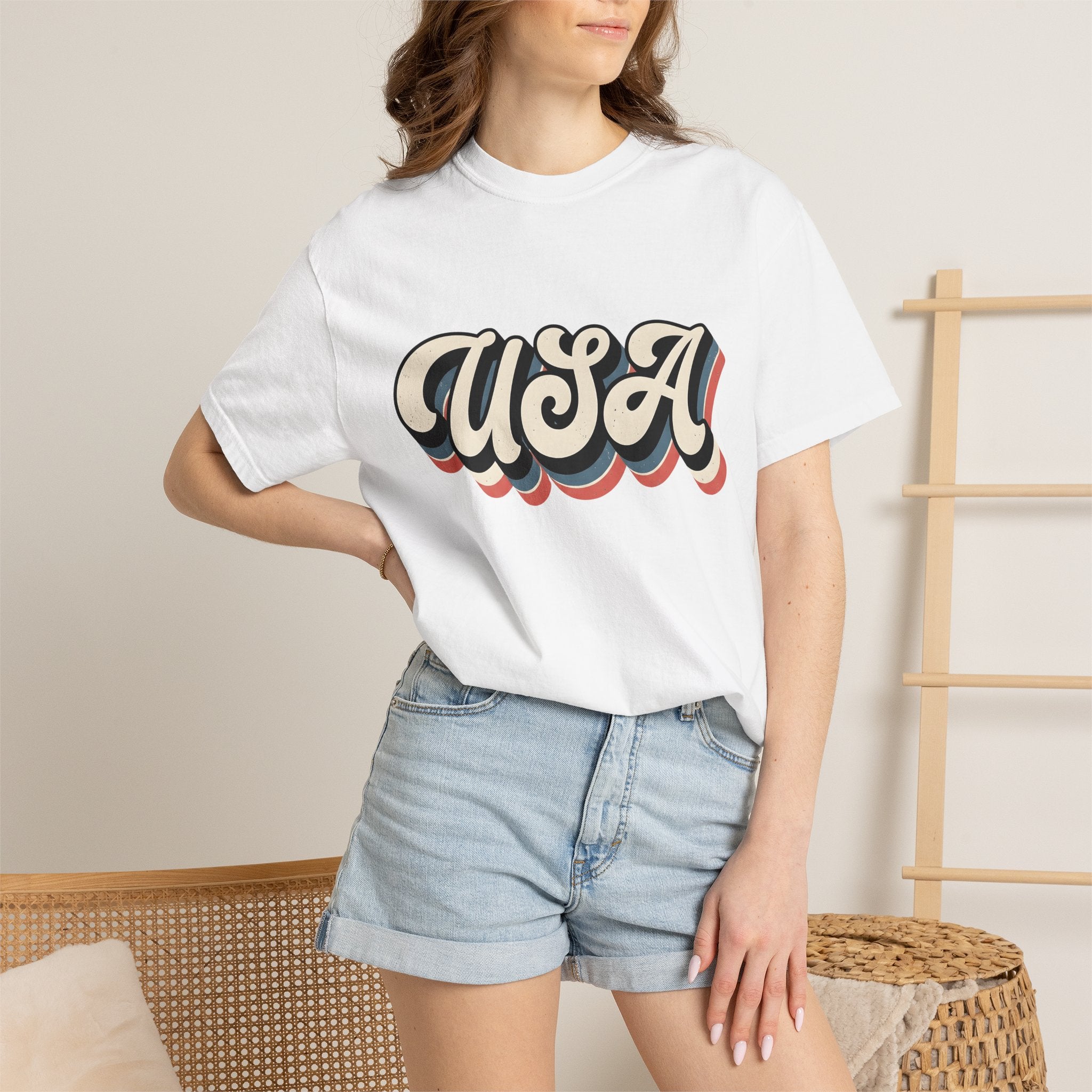 Usa Script Shirt America/4th Of July Patriotic Gift Women Retro Tee American Flag T-Shirt Independence Day Fan Vintage Graphic Tshirt