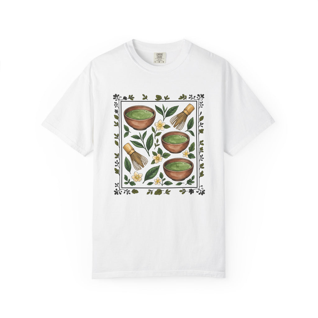 Green Tea Bowls Shirt Drinks Cuisine Gift Women Floral Tee Tea Bowls T-Shirt Beverage Fan Tea Tshirt Food Graphic Retro Bamboo Whisk Tshirt