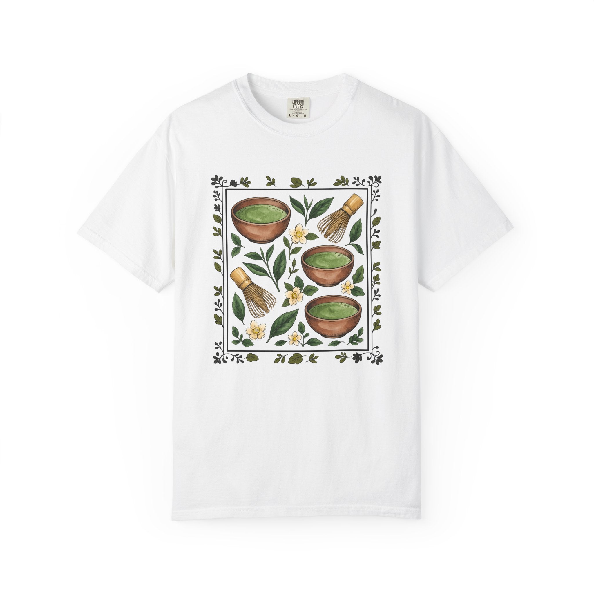 Green Tea Bowls Shirt Drinks Cuisine Gift Women Floral Tee Tea Bowls T-Shirt Beverage Fan Tea Tshirt Food Graphic Retro Bamboo Whisk Tshirt