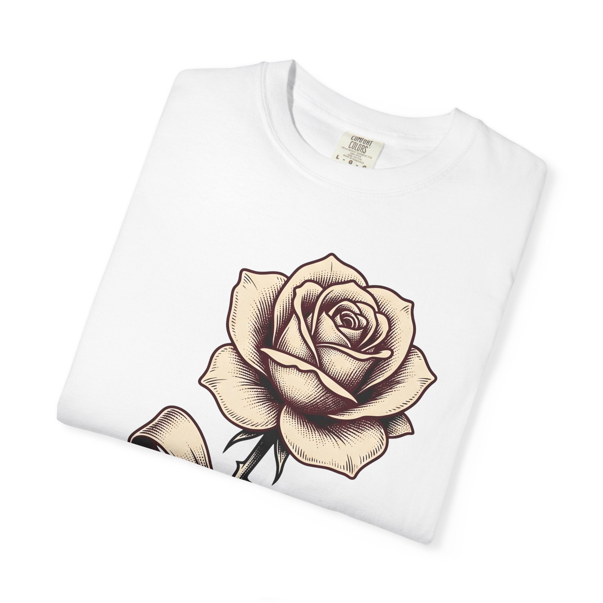Rose Blossom Shirt Floral Nature Gift Women Antique Tee Flower T-Shirt Botanical Enthusiast Vintage Tshirt Wilderness Graphic Outline Tie