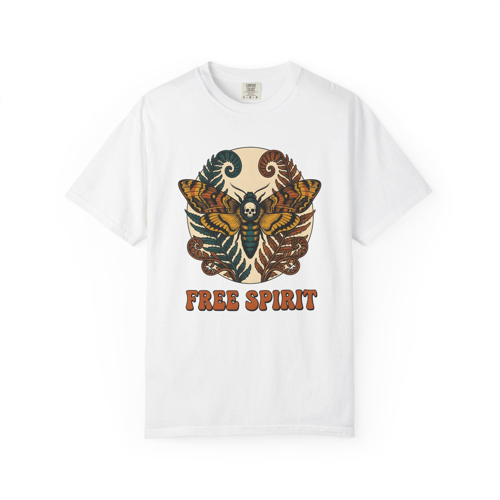 Moth Skull Shirt Boho Chic Gothic Gift Women Psychedelic Tee Moth T-Shirt Bohemian Fan Trippy Tshirt Dark Graphic Vintage Fern Leaves Tshirt