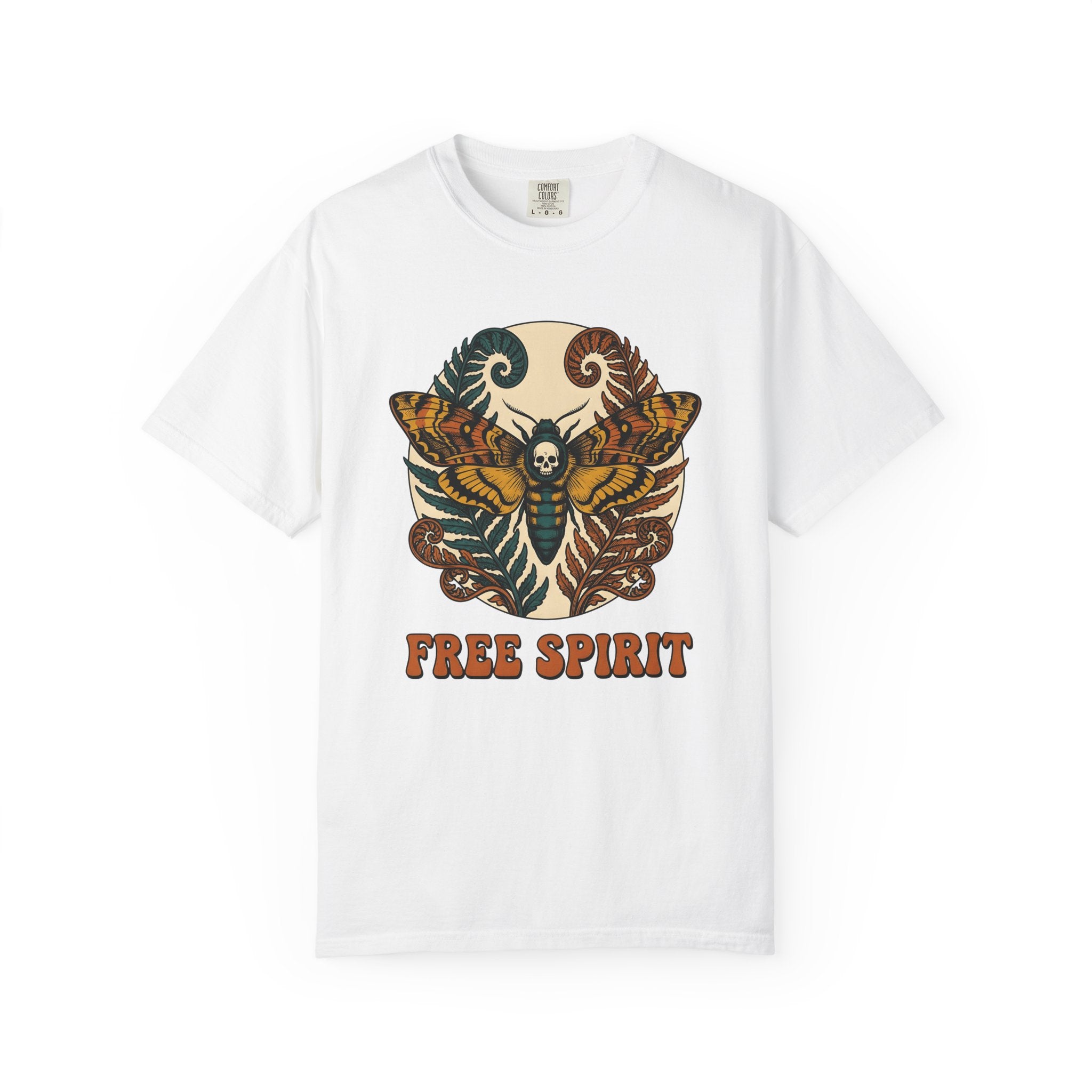 Moth Skull Shirt Boho Chic Gothic Gift Women Psychedelic Tee Moth T-Shirt Bohemian Fan Trippy Tshirt Dark Graphic Vintage Fern Leaves Tshirt