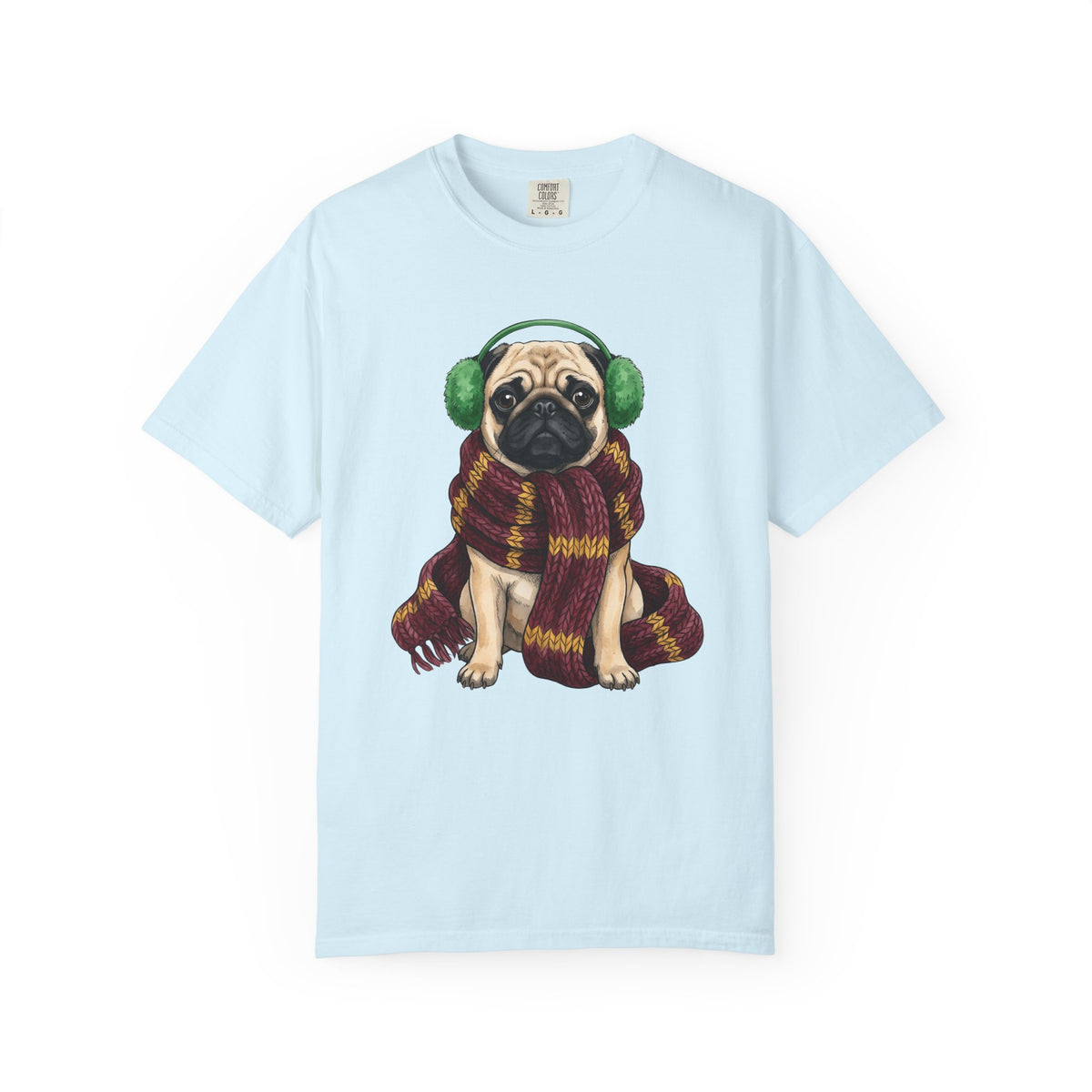 Pug Dog Shirt Dog Winter Gift Women Hand Drawn Tee Puggle T-Shirt Dog Fan Canine Graphic Cold Weather Design Tee Vintage Scarf Tshirt