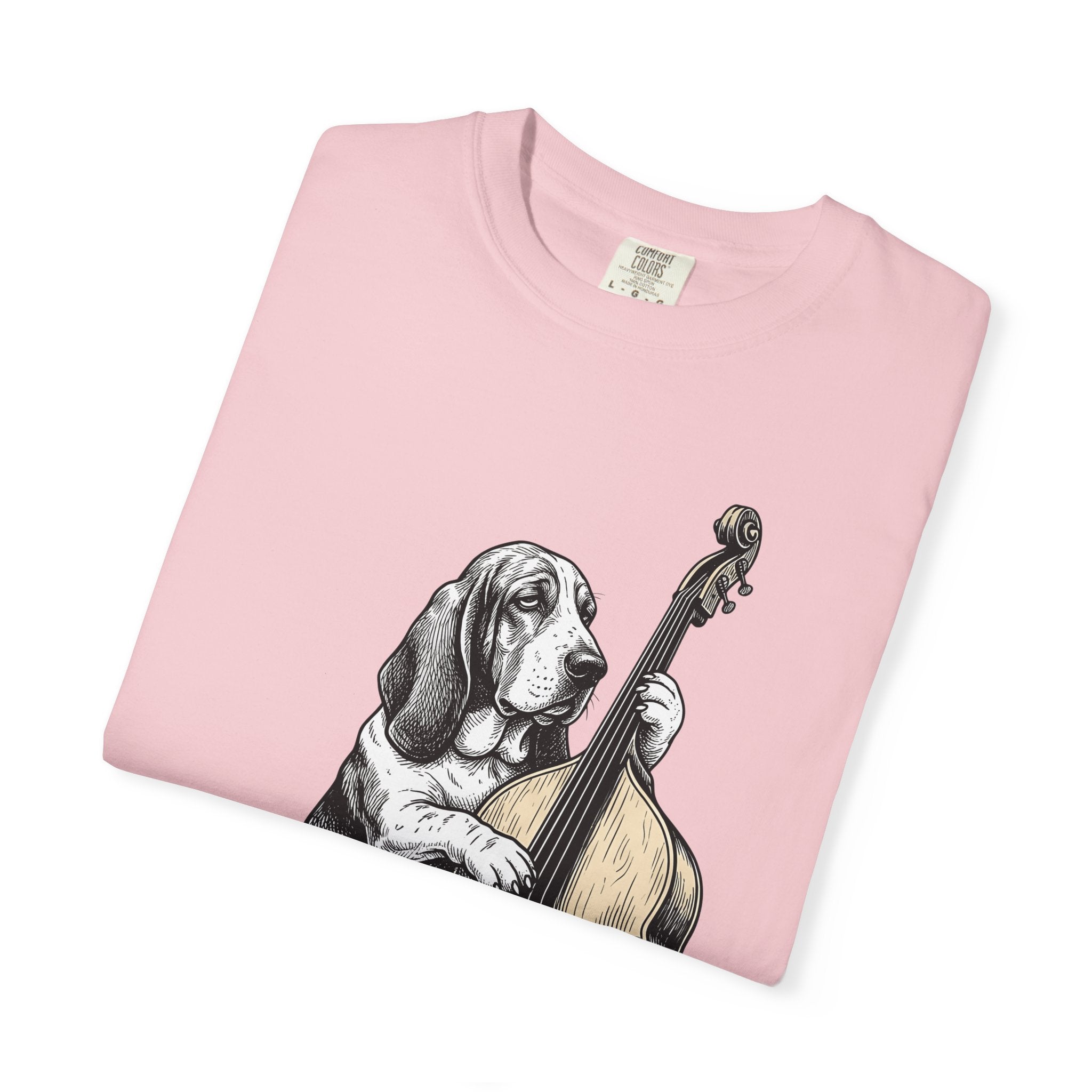 Basset Hound Shirt Dog Music Gift Women Hand Drawn Tee Hound Dog T-Shirt Dog Fan Illustrated Graphic Tshirt Vintage Upright Bass Tshirt