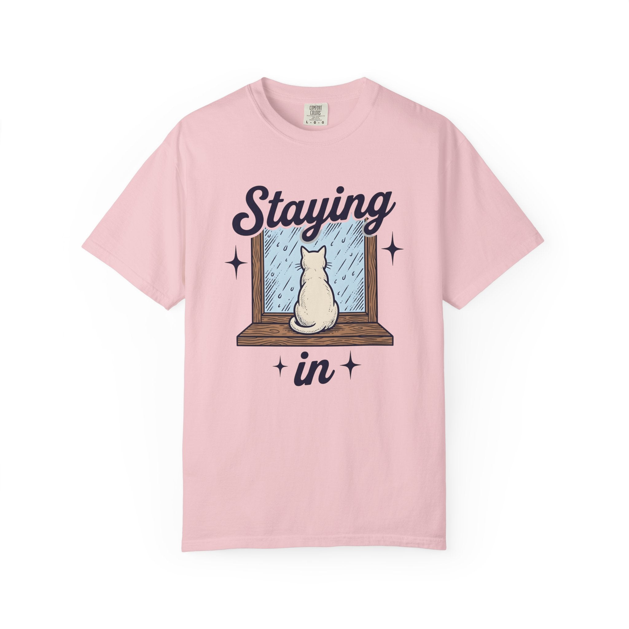 Cat Window Shirt Cat Decor Gift Women Sketch Tee Window Perch T-Shirt Cat Fan Drawing Tshirt Retro Raindrops Tshirt