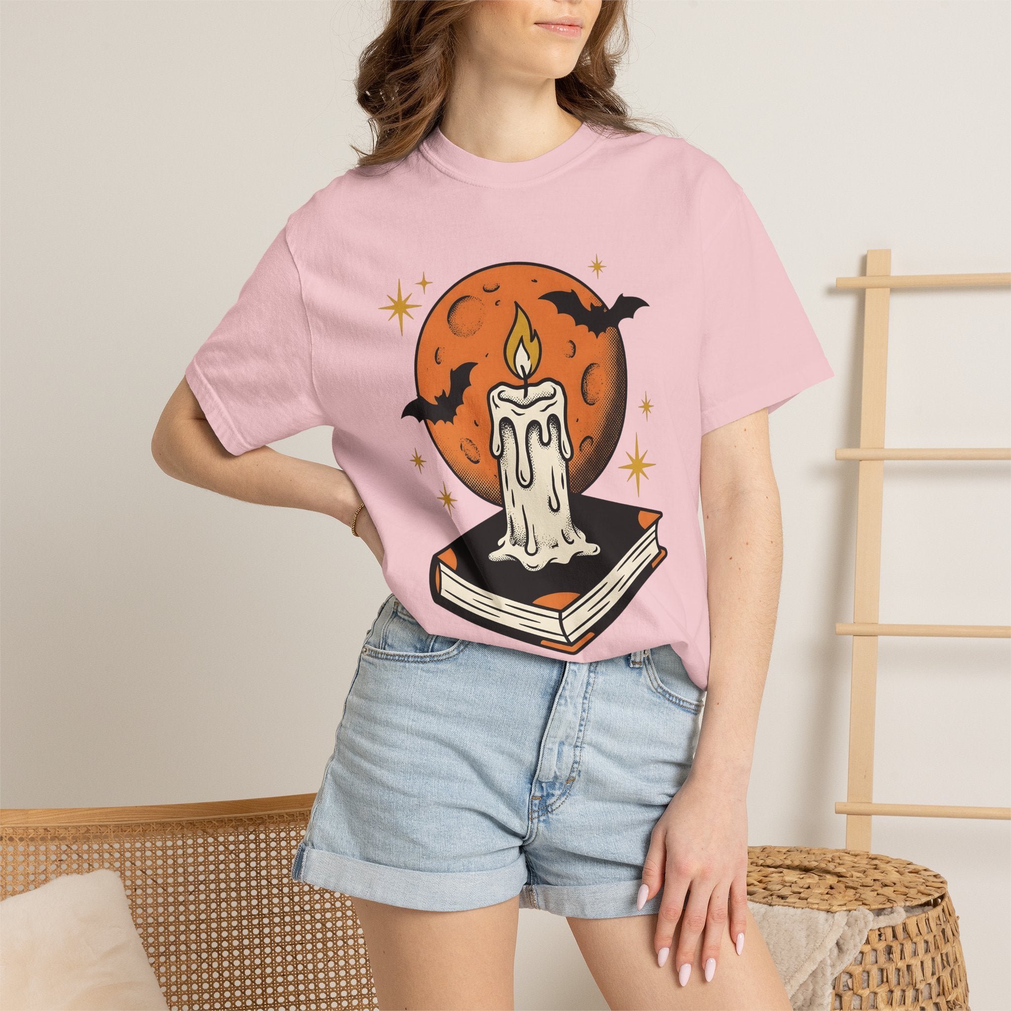 Wax Book Shirt Halloween Magic Gift Women Old School Tee Journal T-Shirt Horror Fan Retro Tshirt Sorcery Graphic Nostalgic Dark Bats Tshirt