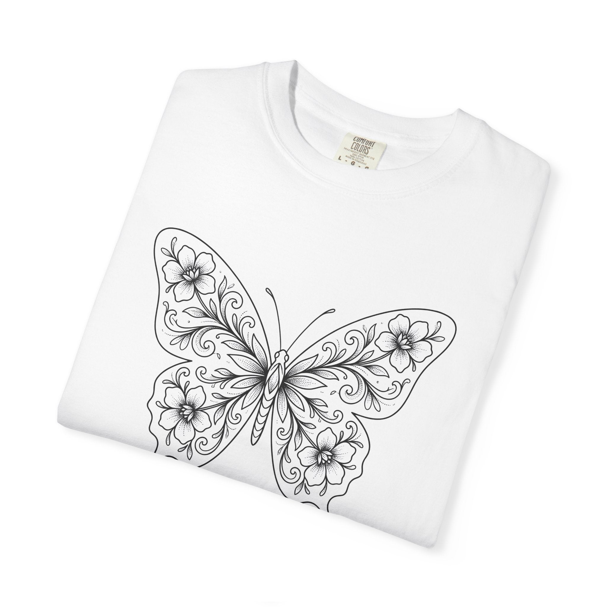 Butterfly Floral Shirt Animals & Flowers Nature Gift Women Line Art Tee Butterfly T-Shirt Wildlife Fan Hand Drawn Tshirt Outdoor Graphic