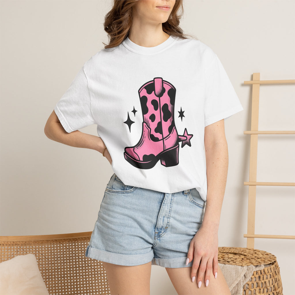 Leather Boot Shirt Cowgirl Ranch Gift Women Comic Tee Boot T-Shirt Cowboy Fan Cartoon Tshirt Farm Graphic Classic Star Pattern Tshirt