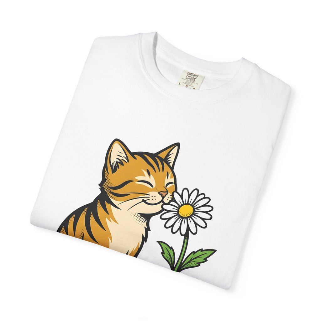 Tabby Cat Shirt Cat Floral Gift Women Cartoon Tee Kitty T-Shirt Cat Fan Feline Tshirt Botanical Graphic Vintage Daisy Flower Tshirt