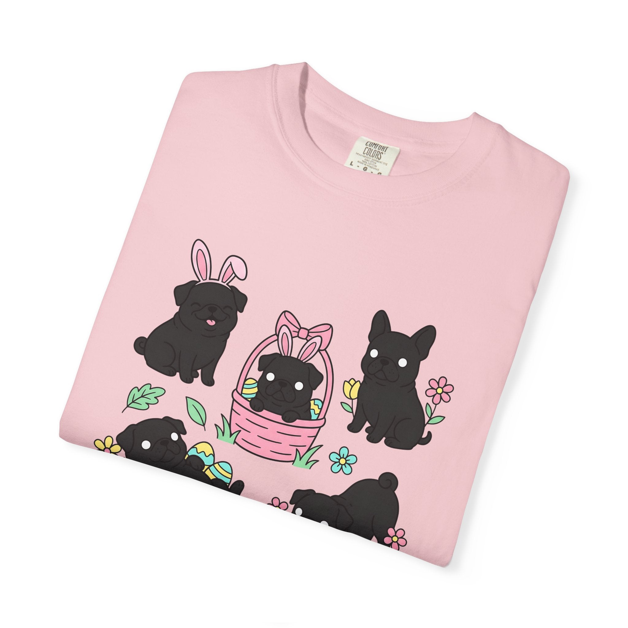 Pug Puppy Shirt Easter Pets Gift Women Adorable Tee Pugs T-Shirt Easter Fan Cute Tshirt Animal Graphic Cartoon Easter Eggs Tshirt