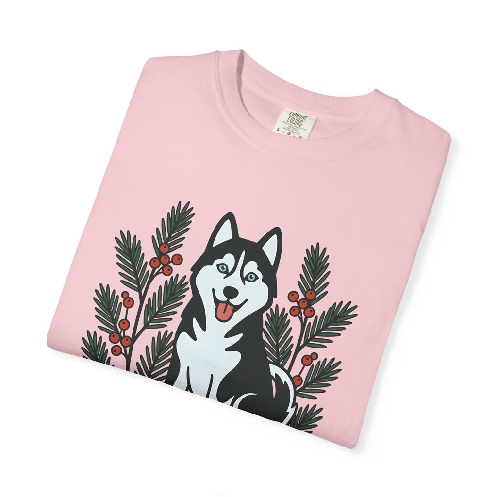 Husky Pet Shirt Dog Holidays Gift Women Sketch Tee Siberian Husky T-Shirt Dog Owner Fan Husky Drawing Christmas Graphic Line Art Pine