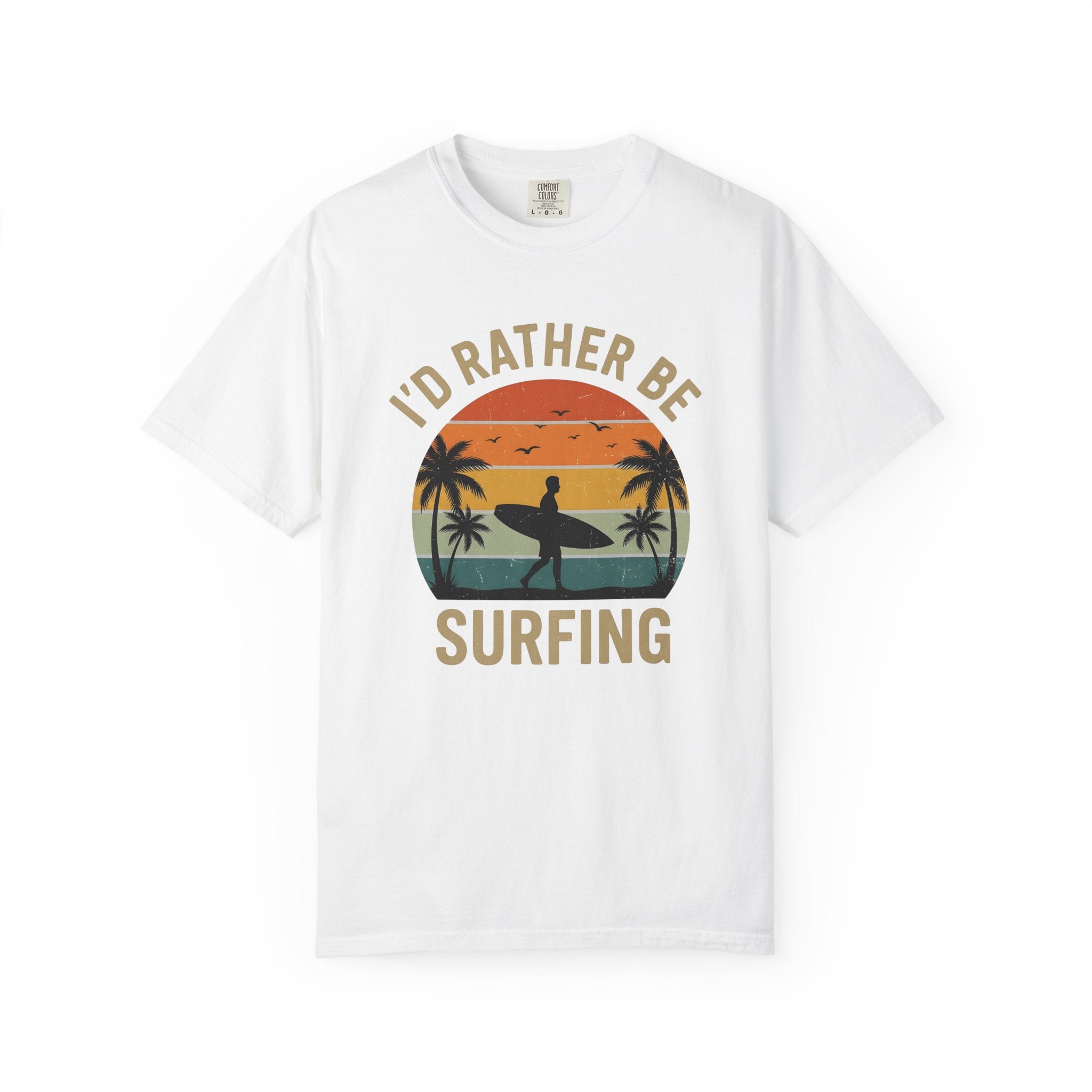 Surfer Outline Shirt Surfing Shore Gift Women Classic Tee Surfer T-Shirt Surf Enthusiast Retro Tshirt Beach Graphic Throwback Coconut Trees
