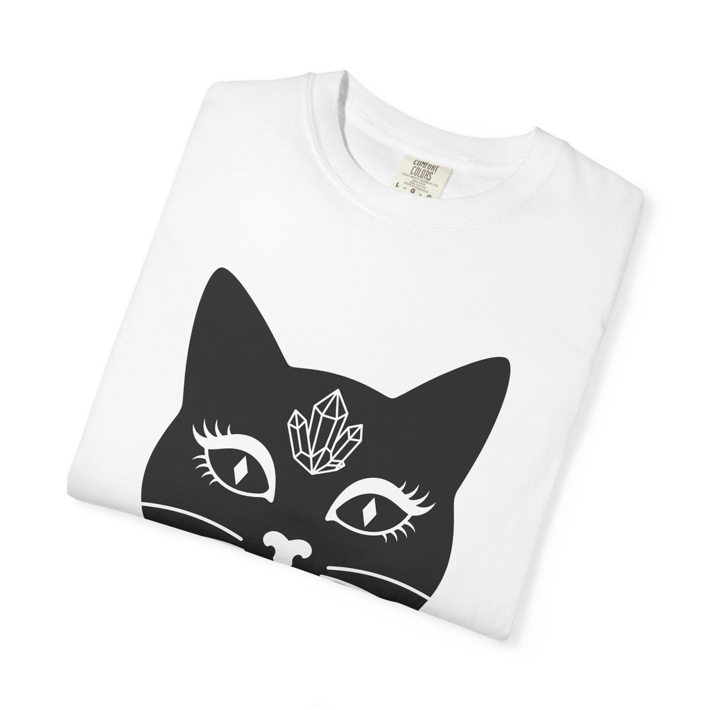 Black Cat Face Shirt Cat Witchy Gift Women Minimalist Tee Cat T-Shirt Cat Lady Fan Simple Tshirt Wiccan Graphic Boho Crystal Tshirt