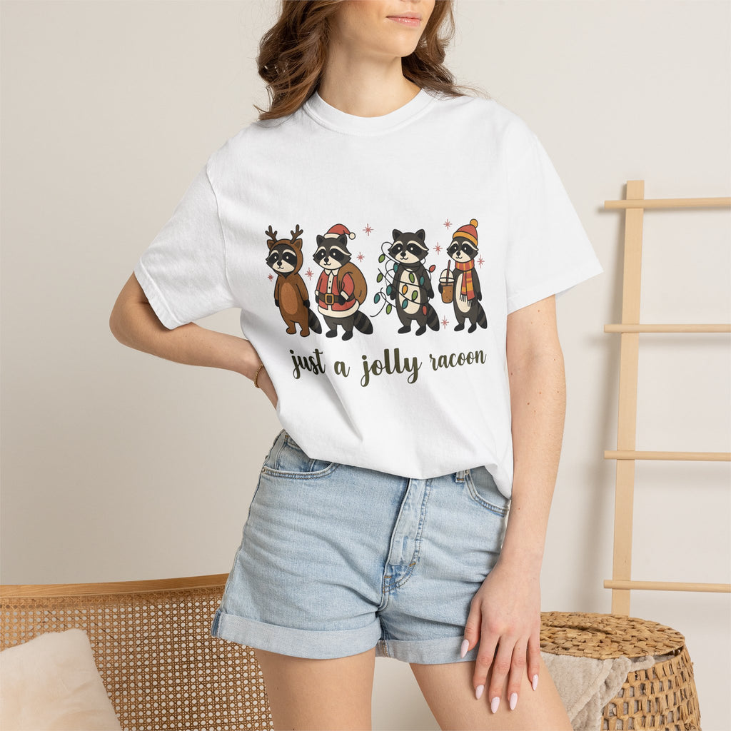 Raccoon Troop Shirt Christmas Pets Gift Women Lovable Tee Raccoon T-Shirt Xmas Fan Cute Tshirt Animal Graphic Design Graphic Twinkle Lights