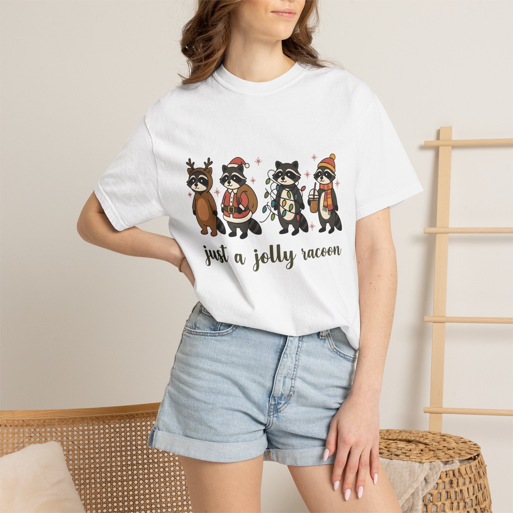Raccoon Troop Shirt Christmas Pets Gift Women Lovable Tee Raccoon T-Shirt Xmas Fan Cute Tshirt Animal Graphic Design Graphic Twinkle Lights