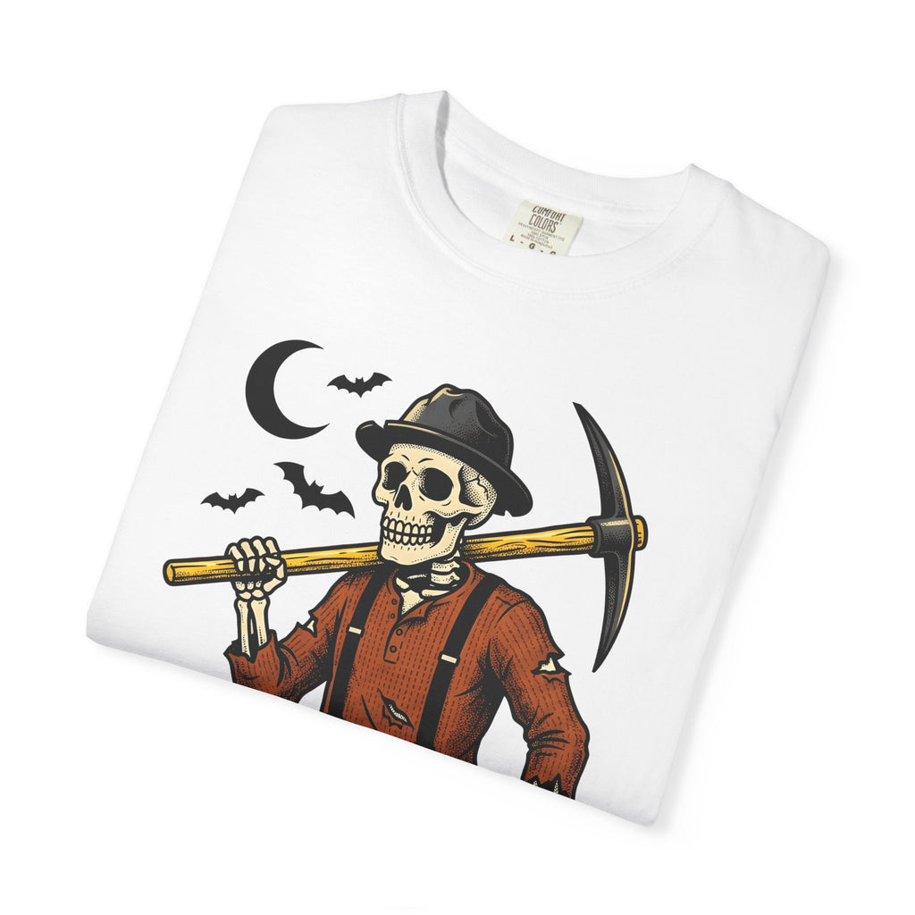 Skeleton Miner Shirt Halloween Dark Gift Women Retro Tee Miner T-Shirt Horror Fan Spooky Graphic Illustration Sketch Bones Tshirt