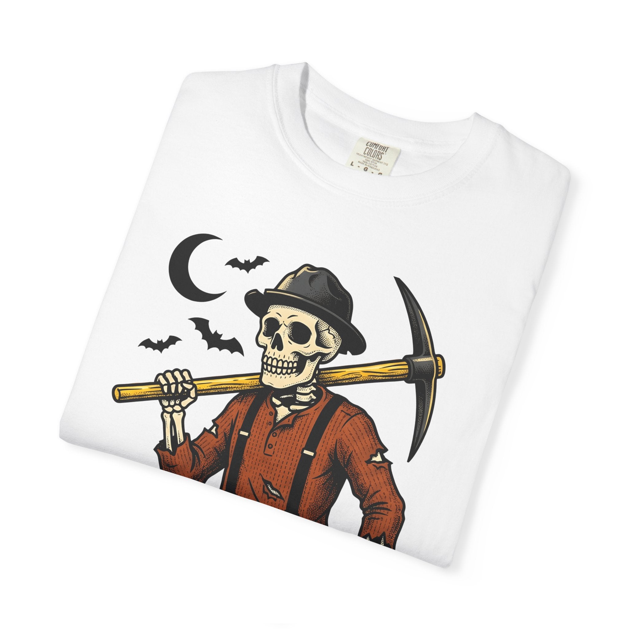 Skeleton Miner Shirt Halloween Dark Gift Women Retro Tee Miner T-Shirt Horror Fan Spooky Graphic Illustration Sketch Bones Tshirt