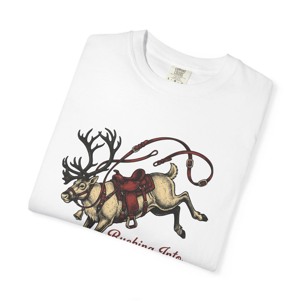 Reindeer Saddle Shirt Christmas Western Gift Women Vintage Tee Reindeer Saddle T-Shirt Xmas Fan Retro Tshirt Cowboy Graphic Hand Drawn Lasso