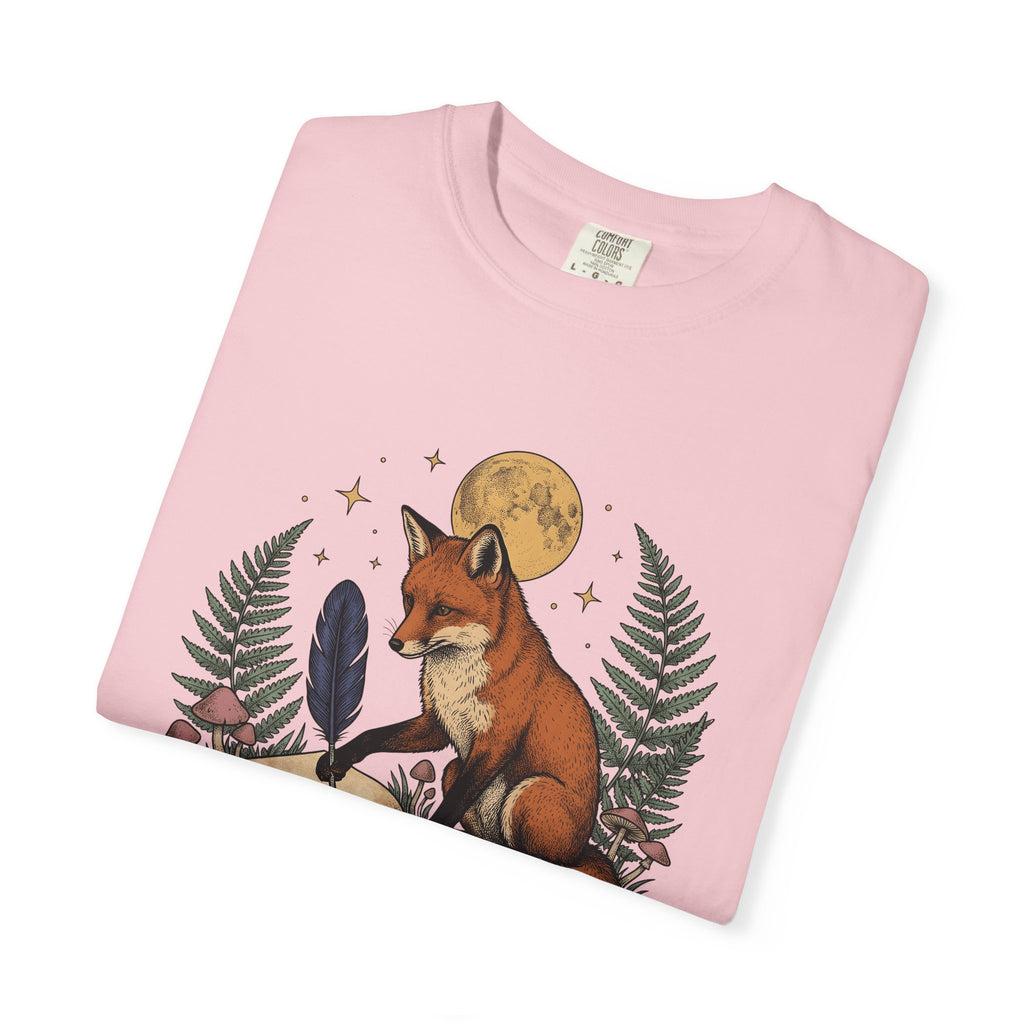 Fox Writing Diary Shirt Boho Chic Wildlife Gift Women Tribal Tee Fox T-Shirt Bohemian Fan Primitive Tshirt Animal Graphic Classic Moonlight