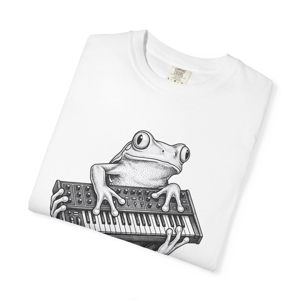 Frog Piano Shirt Frog Instrument Gift Women Sketch Tee Piano T-Shirt Toad Enthusiast Drawing Design Retro Keyboard Tshirt