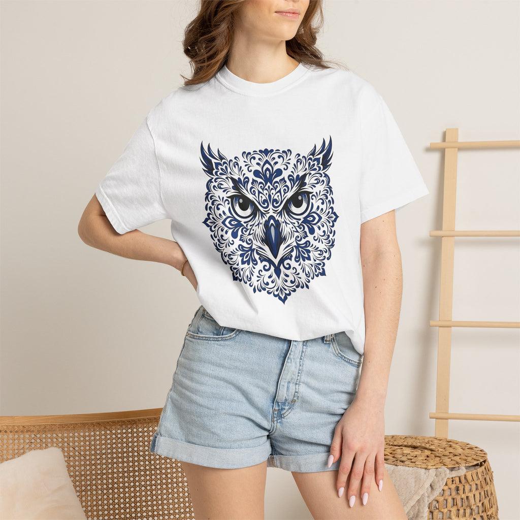 Owl Face Shirt Boho Chic Animal Gift Women Folk Art Tee Owl T-Shirt Bohemian Fan Primitive Tshirt Wildlife Graphic Mandala Floral Pattern
