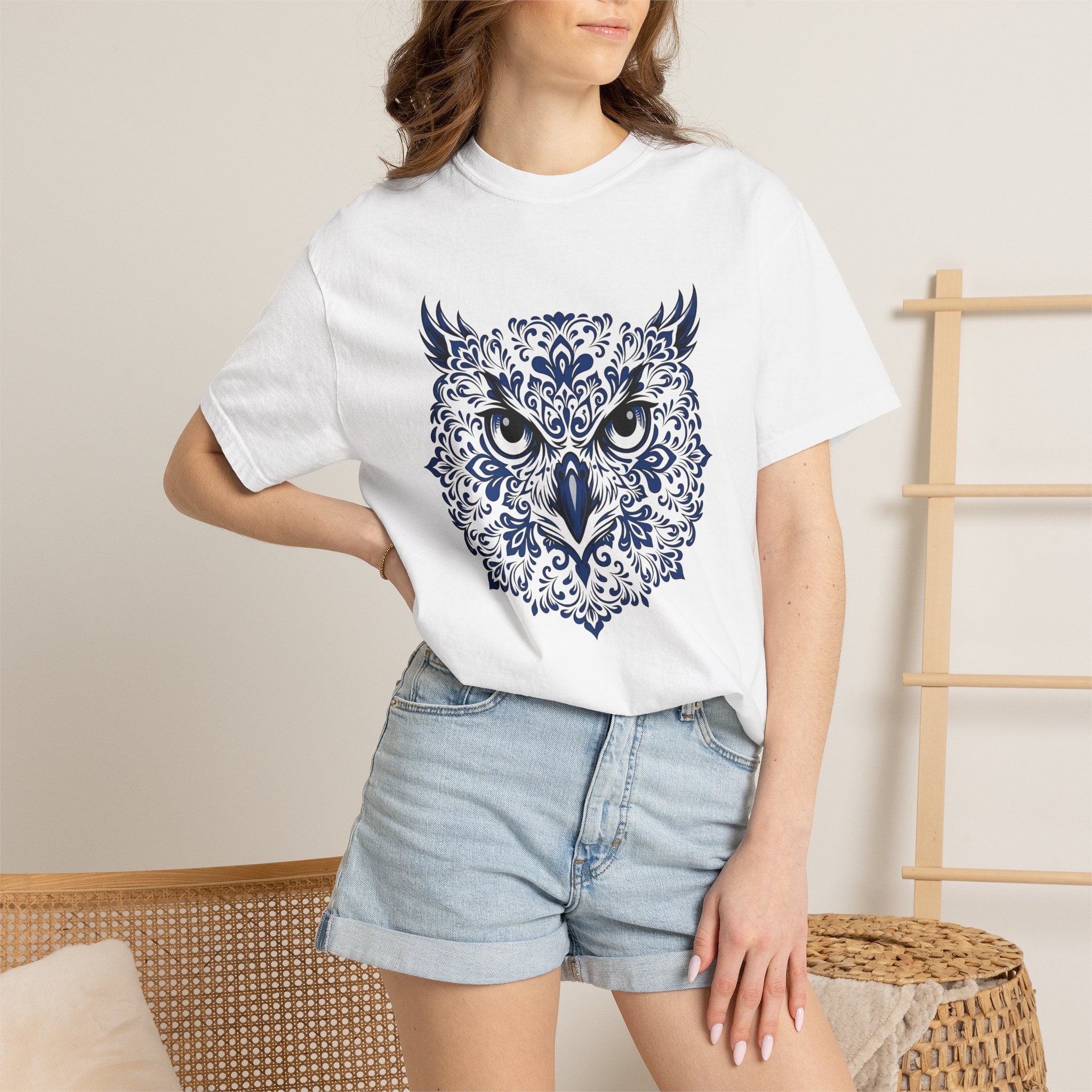 Owl Face Shirt Boho Chic Animal Gift Women Folk Art Tee Owl T-Shirt Bohemian Fan Primitive Tshirt Wildlife Graphic Mandala Floral Pattern